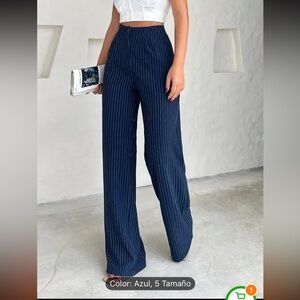 Elegant Navy Pinstripe Women's Pants